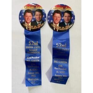 Clinton & Gore 53rd Inauguration Political Pins – Bundle of 2 with Ribbon, 1993